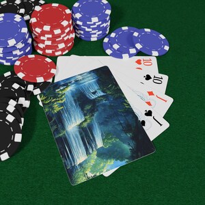 Zestaw kart do gry Jungle Waterfalls, artystyczna gra karciana, wyjątkowy prezent dla graczy, styl vintage, wystrój domu, wieczory kasynowe, wieczór pokerowy