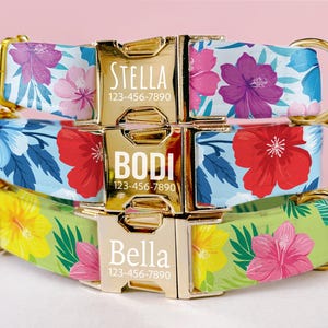 Hawaiian Floral Dog Collar Custom Engraved Name Tropical Dog Collars For Dog Mom Gift With Metal Leash Set Aloha Dog Collar Summer LE-91