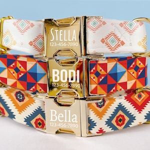 Personalized Dog Collar, Aztec Boho Style Custom Dog Collar, Engraved Dog Collar, Thick Dog Collar with Name, Dog Collar Girl Boy LE-35