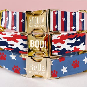 Red, White And Blue Camo Dog Collar, 4th Of July Dog Collar, Stars And Stripes Dog Collar And Leash, Fourth of July Gift For Veteran LE-09