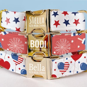 Red White And Blue Dog Collar, 4th Of July Dog Collar, Stars And Stripes Dog Collar And Leash, Fourth of July Gift For Dog Lover LE-39
