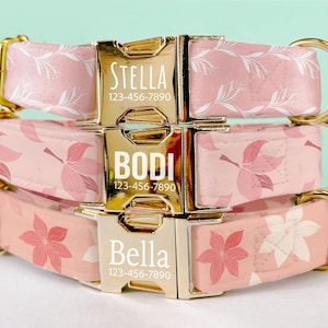 Pink Color Dog Collar Personalized Pink Pattern Flower Name Girl Dog Collar with Engraved Buckle Collar Leash Set Pink Checker Collar LE-145