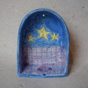 Handmade Ceramic Shrine for Candle | Starry Night Wall Niche | Celestial Altar Decor | Unique Pottery Gift