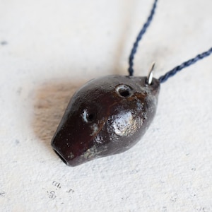 Handmade Ceramic Whistle Pendant – Red Brown Glaze