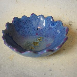Handmade Ceramic Trinket Dish | Blue Speckled Incense Cone Holder | Small Decorative Bowl