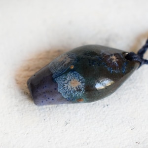 Handmade Ceramic Whistle Pendant – Green Purple Crystal Glaze