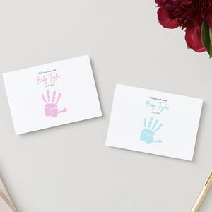 Nouvelle carte personnalisable de bébé | Empreinte de main rose ou bleue, options non sexiste | Nom et date de naissance personnalisés | Paysage/Portrait