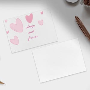 Tarjeta minimalista con corazón rosa para siempre y para siempre: tarjeta con paisaje: tarjeta para el día de San Valentín y aniversario