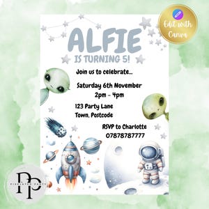 Space Birthday Party Invitation Editable Printable Template Party Invite With Space Photos