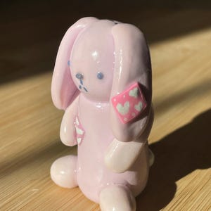 Patches the bunny stuffed animal - polymer clay desk buddy