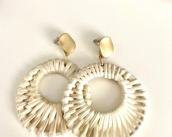 Gold Straw Earrings, Rattan Earrings, Rattan Jewelry, Straw Jewelry, Boho Earrings, Bohemian Earrings, Statement Earrings, Woven Earrings