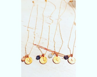 Vermeil Gold Fill Initial Necklace with Druzy Stone