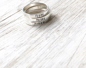 Sterling Silver-  Hand Stamped Ring- mother’s ring- mamas ring - hand stamped - personalized - gift for her - ring- sterling silver ring