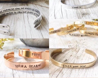 Personalized cuff bracelet - silver gold - ANY message stamped - inspirational jewelry - jewelry for women