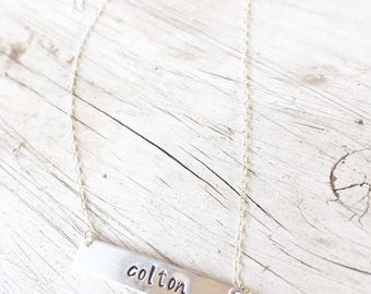 Sterling silver bar necklace with birthstone - personalized necklace- any message - hand stamped - mother’s necklace - mamas necklace