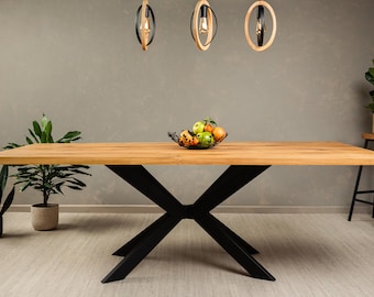 BRAVION OAK Dining table ALFA without Tree Edge and spider legs, classic straight edge, thickness of 4cm, solid oak wood