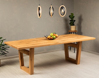 BRAVION OAK Dining table ALFA without Tree Edge and Ɐ type wood leg, classic straight edge, thickness of 4cm, solid oak wood
