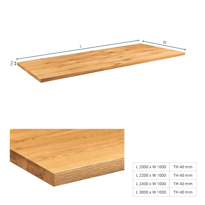 May include: A wooden tabletop in various sizes, with dimensions listed in inches. The tabletop is made of natural wood with a light brown color and a smooth finish.