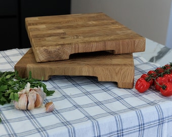 End Grain Oak Cutting Board 40x30x4cm, Solid Oak Chopping Board, Wooden Kitchen Board with Rubber Feet, Oak Cutting Board with Counter Stop