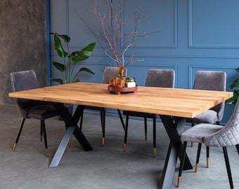 BRAVION OAK Dining table BETA with natural edge and X+ legs