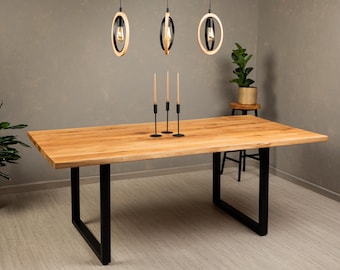 BRAVION OAK Dining table BETA with natural edge and Tempo (metal) legs, thickness of 4cm, solid oak wood