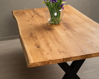 BRAVION OAK Dining table BETA with natural edge and X legs
