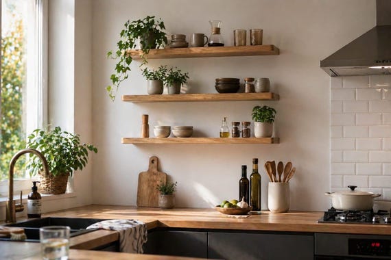 Rounded Edge Solid Oak Wall shelf, 4 cm thick, Floating Oak Shelf, Invisible Rustic Modern decor, BRAVION MURUM