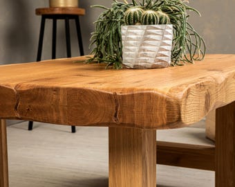 BRAVION OAK coffee table UMBRA with natural edge and tetra wood legs