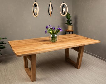 BRAVION OAK Dining table BETA with natural edge and Ɐ type wood legs, thickness of 4cm, solid oak wood