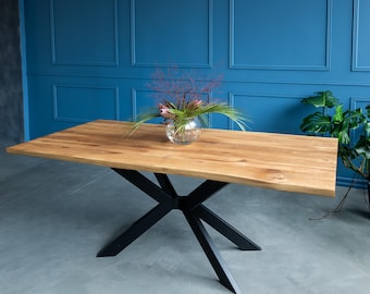 BRAVION OAK Dining table BETA with natural edge and spider legs, 4 cm thickness
