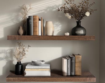 Dark Oak Floating Wall Shelf, Solid Wood Shelf With Straight Edge, Invisible mounting Minimalist Decor, Real Solid Oak, BRAVION MURUM