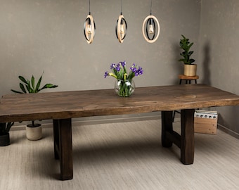 BRAVION OAK Dinning table 260cmx100cm UMBRA with natural edge and H type wood legs