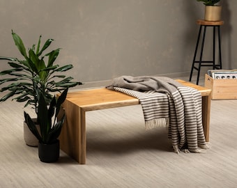 Panca in legno massello BRAVION, panca in rovere con bordo in legno naturale senza schienale, vero legno, sgabello per soggiorno, bagno, corridoio o cucina