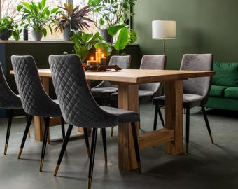 BRAVION OAK Dining table BETA with natural edge and H type wood legs, 4 cm thickness
