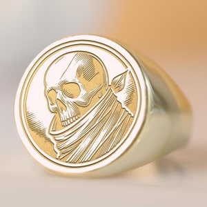 Amor Fati Signet Ring: Stoic Skull Jewelry, Sterling Silver, Gold Plated