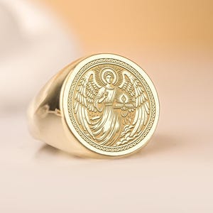 Uriel Signet Ring – Archangel of Wisdom & Enlightenment, Gold and Silver Religious Jewelry, Divine Guidance, Handmade Spiritual Ring