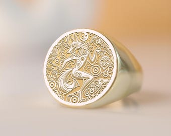 Coyote Trickster Signet Ring: Handmade Indigenous Mythology Jewelry