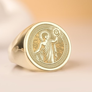 Engraved Apollo Signet Ring: Greek Mythology Jewelry
