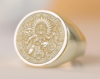 Huitzilopochtli Signet Ring: Aztec Warrior God Jewelry
