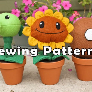 PDF DOWNLOAD Combo Pack 3 Sewing Patterms Sunflower Wallnut and Pea Plant in a Clay Pot image 1