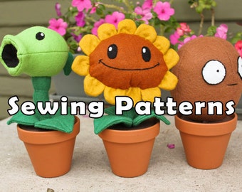 PDF DOWNLOAD Combo Pack 3 Sewing Patterms Sunflower Wallnut and Pea Plant in a Clay Pot