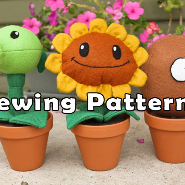 PDF DOWNLOAD Combo Pack 3 Sewing Patterms Sunflower Wallnut and Pea Plant in a Clay Pot