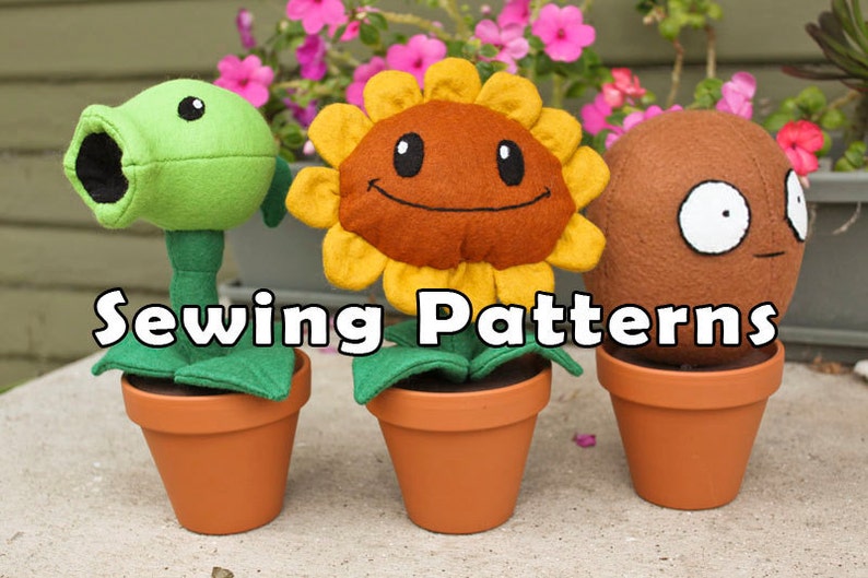 PDF DOWNLOAD Combo Pack 3 Sewing Patterms Sunflower Wallnut and Pea Plant in a Clay Pot image 1