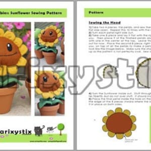 PDF DOWNLOAD Combo Pack 3 Sewing Patterms Sunflower Wallnut and Pea Plant in a Clay Pot image 3