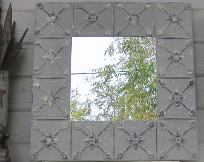 Tin Ceiling Tile Mirror. Vintage Gray Mirror. Architectural Etsy
