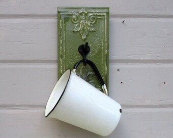 Architectural salvage wall mount coat rack, Antique Ceiling Tin Tile, Entry Way Rack, Key Rack, Towel Hook