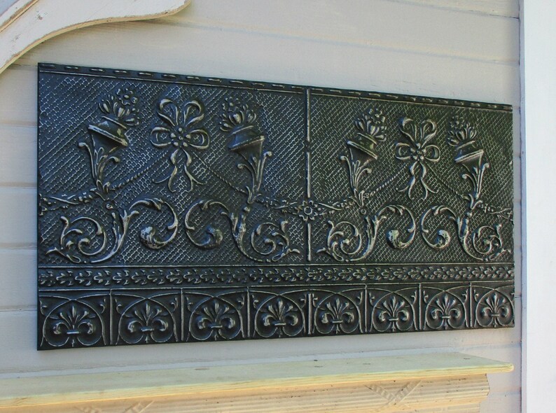 Ceiling Tin Tile Panel Vintage Architectural Salvage Large 2 X4 Black Wall Decor Metal Wall Art Antique Pressed Ceiling Tin