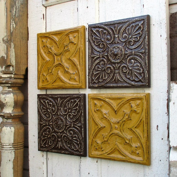 Tin Ceiling Tiles Set Of 4 Antique Architectural Salvage Etsy