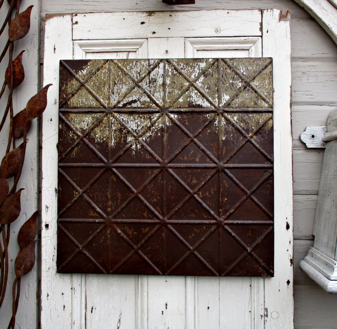 Primitive Tile Tin Ceiling Tile, Rustic Primitive Recycled Art, Antique Architectural ...