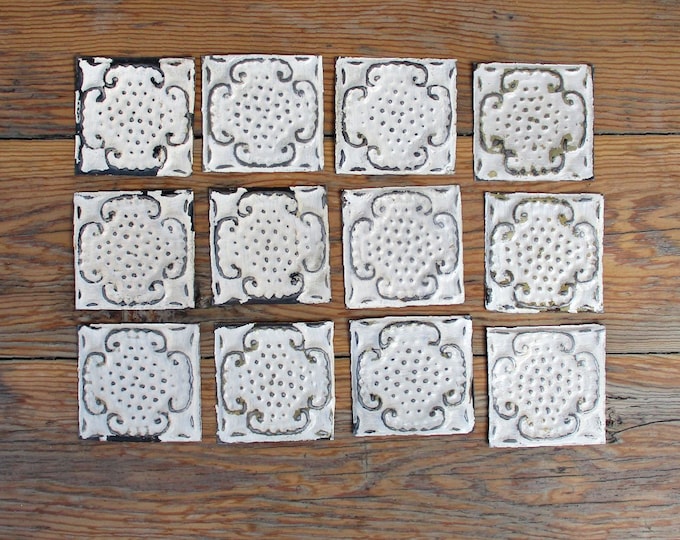 Tin Ceiling Tiles. Lot of 12 Old Vintage Tin Tiles. Vintage Supplies. Unframed Remnants. Pressed